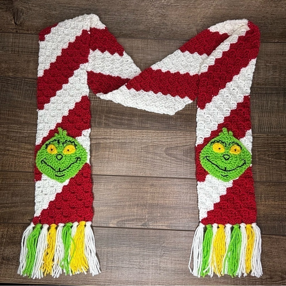 Handmade Scarf‎ Red White Candy Cane Stripe Handcrafted Christmas Holiday - Picture 10 of 16
